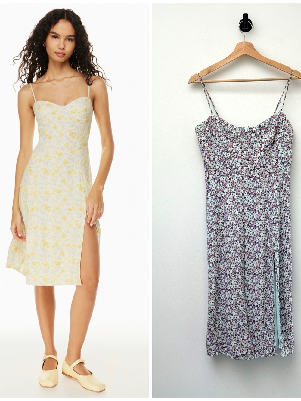 Sunday Floral Midi Slip Dress in White and Yellow